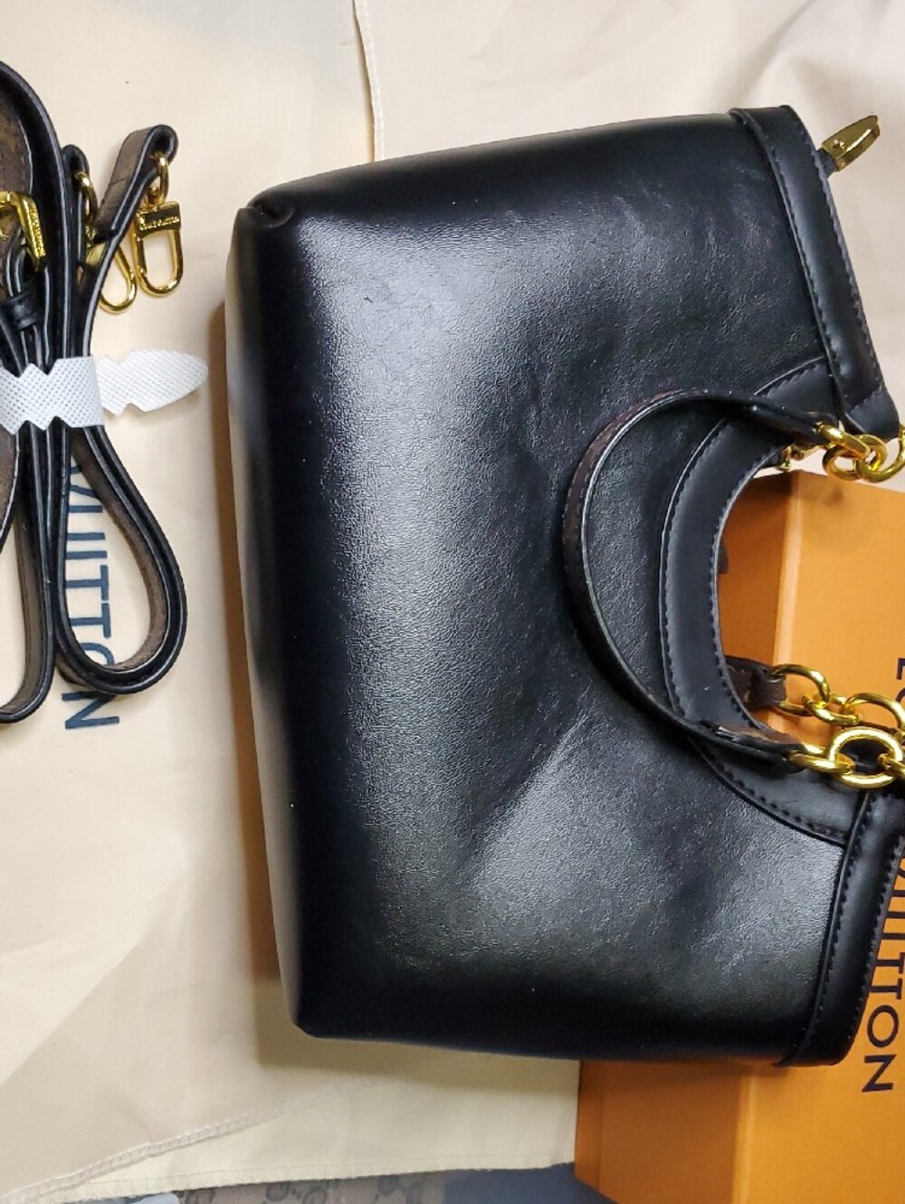 Black Lv Shoulder Bag with Brown Monogram Bow and Gold Hardware - Picture 9 of 14
